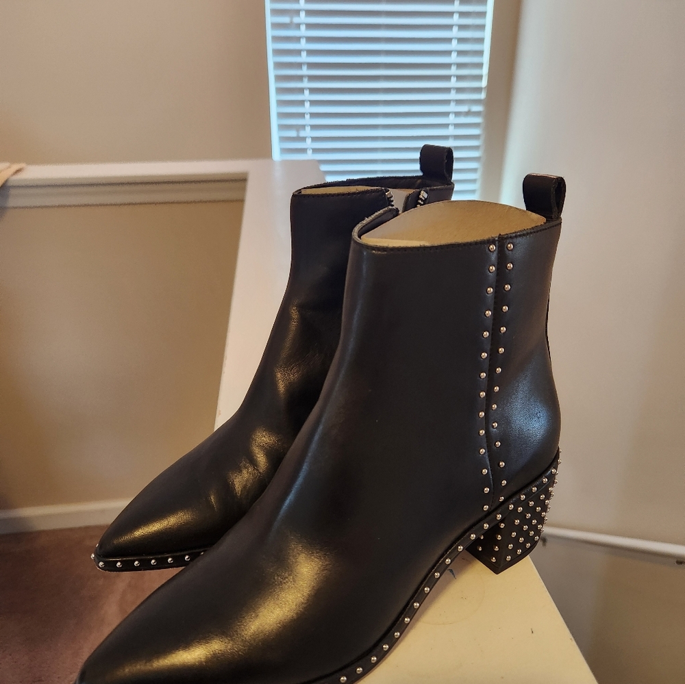Dolce Vita Black Leather Ankle Booties with Studded Heel